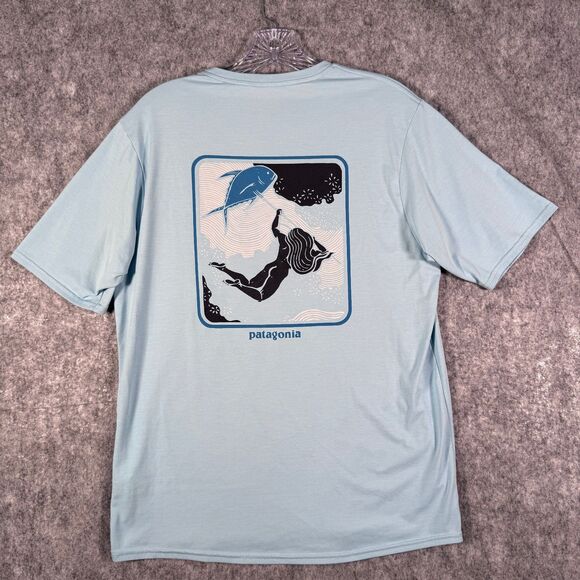 Patagonia T Shirt Mens Small Blue Capilene Cool Daily Graphic Defend Our Oceans - Picture 7 of 9